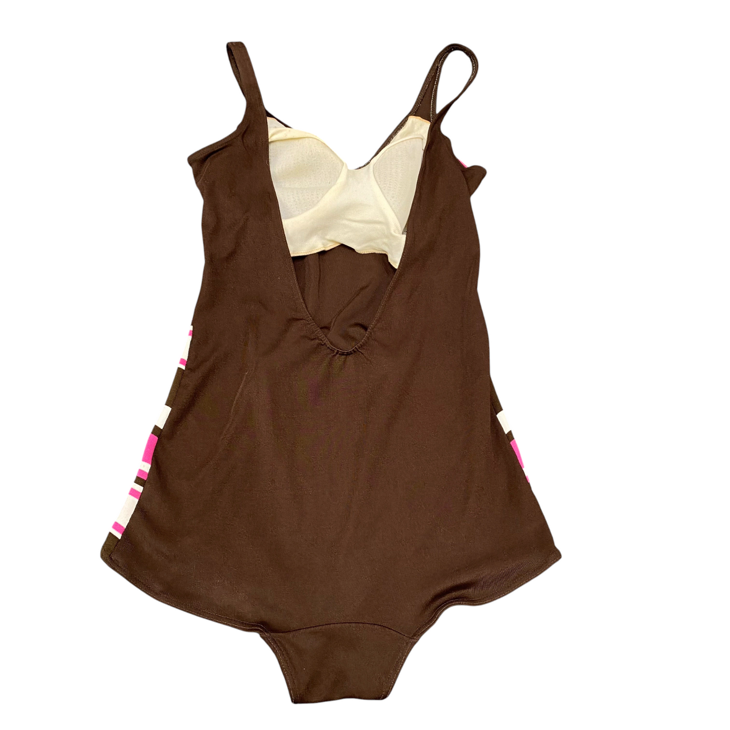 One Piece Swimsuit Womens S Brown Multi Striped O Ring Detail Padded Backless