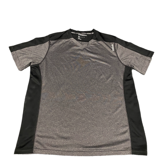 Reebok Activewear T-Shirt Mens Medium Grey Black Short Sleeve V-Neck Pullover