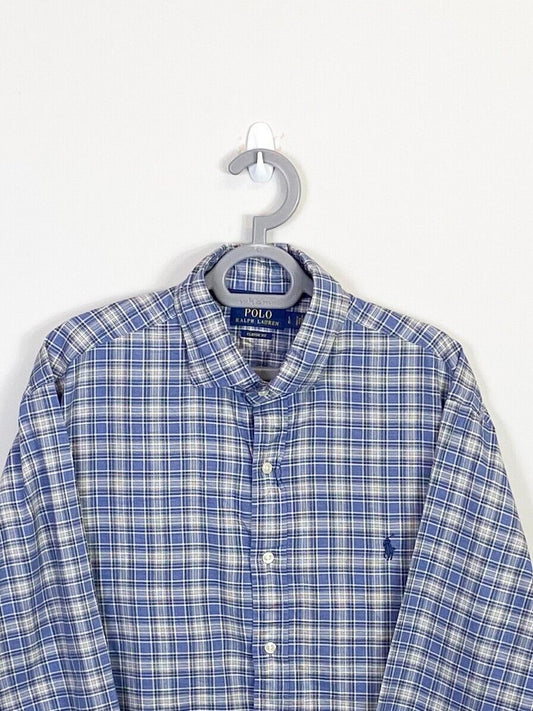 Ralph Lauren Shirt Mens Large Blue Plaid Classic Fit Small Blue Polo Pony Logo