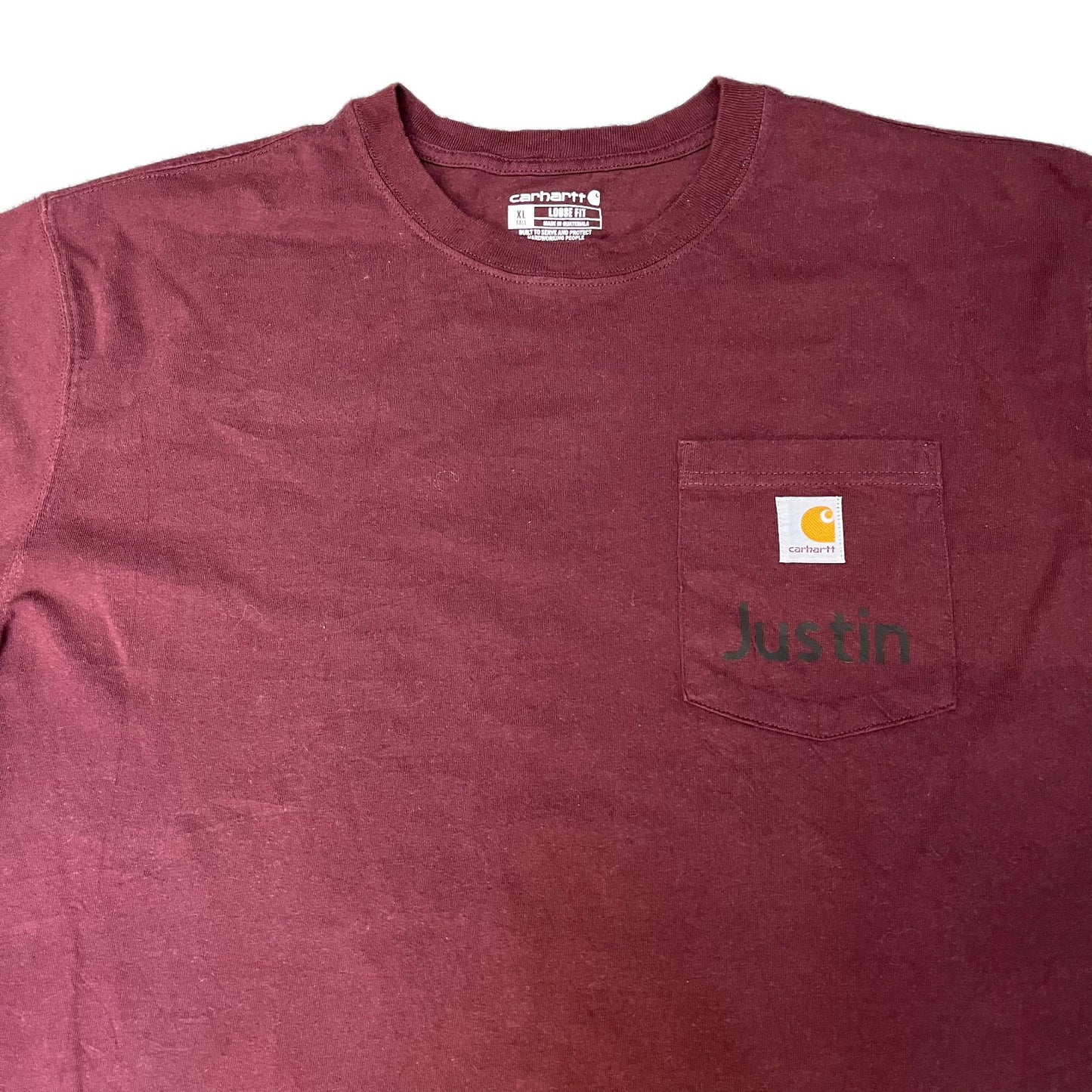 Carhartt Pocket T-Shirt Mens XL Tall Maroon Loose Fit Short Sleeve Summer Tee