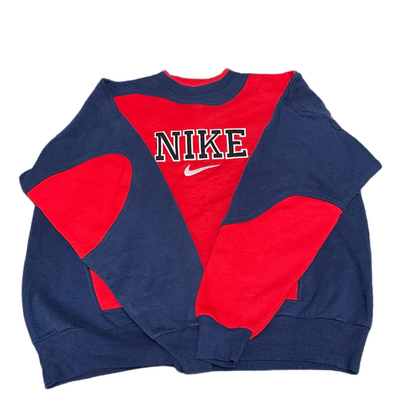 Nike Reworked Sweatshirt Mens XL Blue Red Embroidered Spellout Logo Vintage Y2K