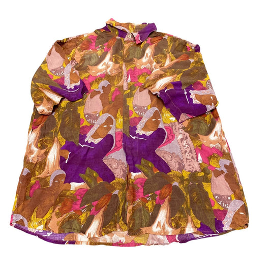 Shirt Mens XL Multi Abstract Floral Print Casual Short Sleeve Collared Button Up