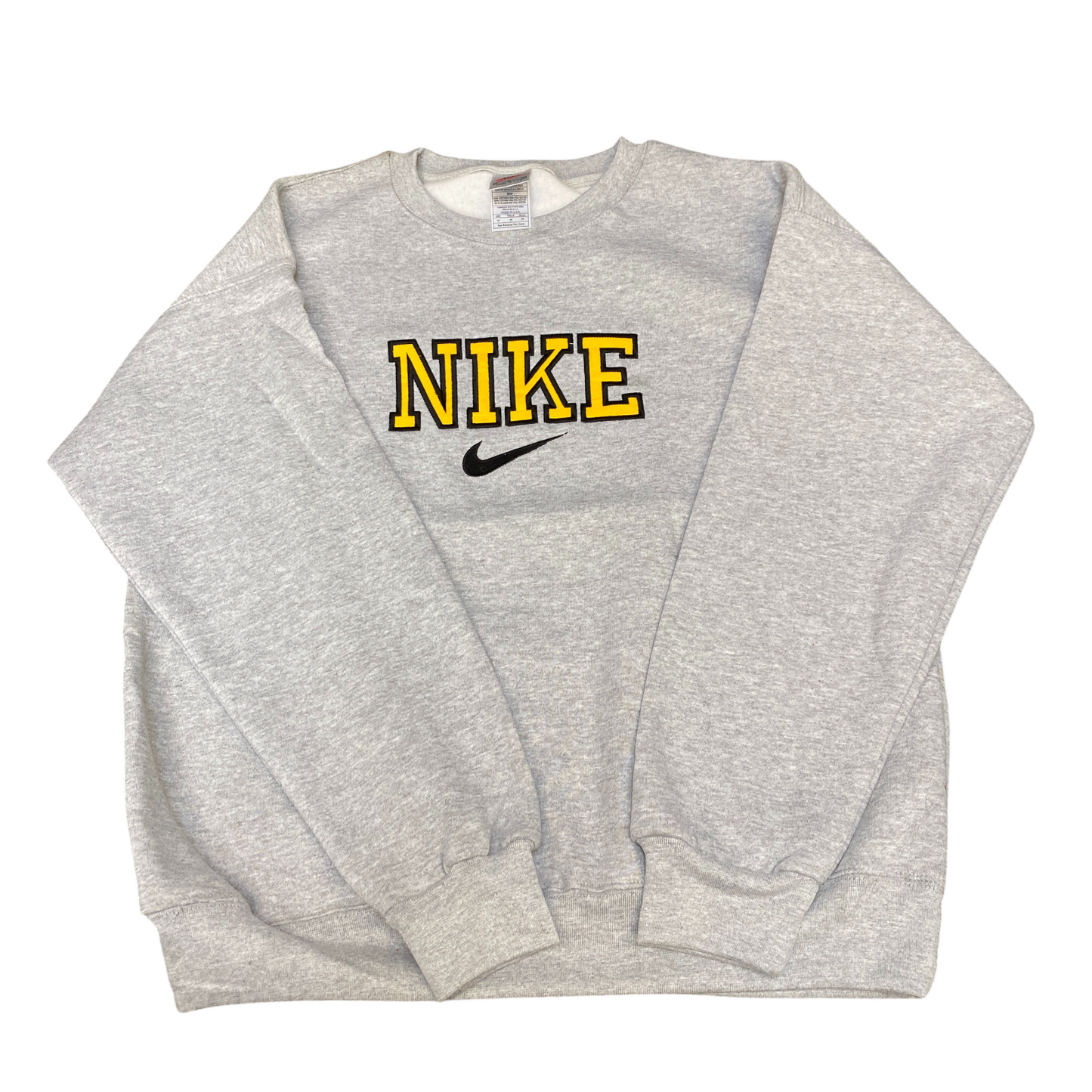 Nike Reworked Sweatshirt Mens Medium Grey Embroidered Spellout Logo Vintage Y2K