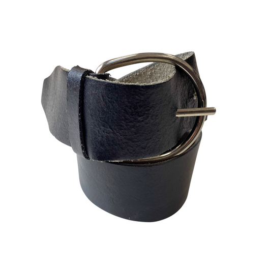 Mens Casual Waist Belt Black Leather Adjustable D-ring Pin Buckle Size 36 in