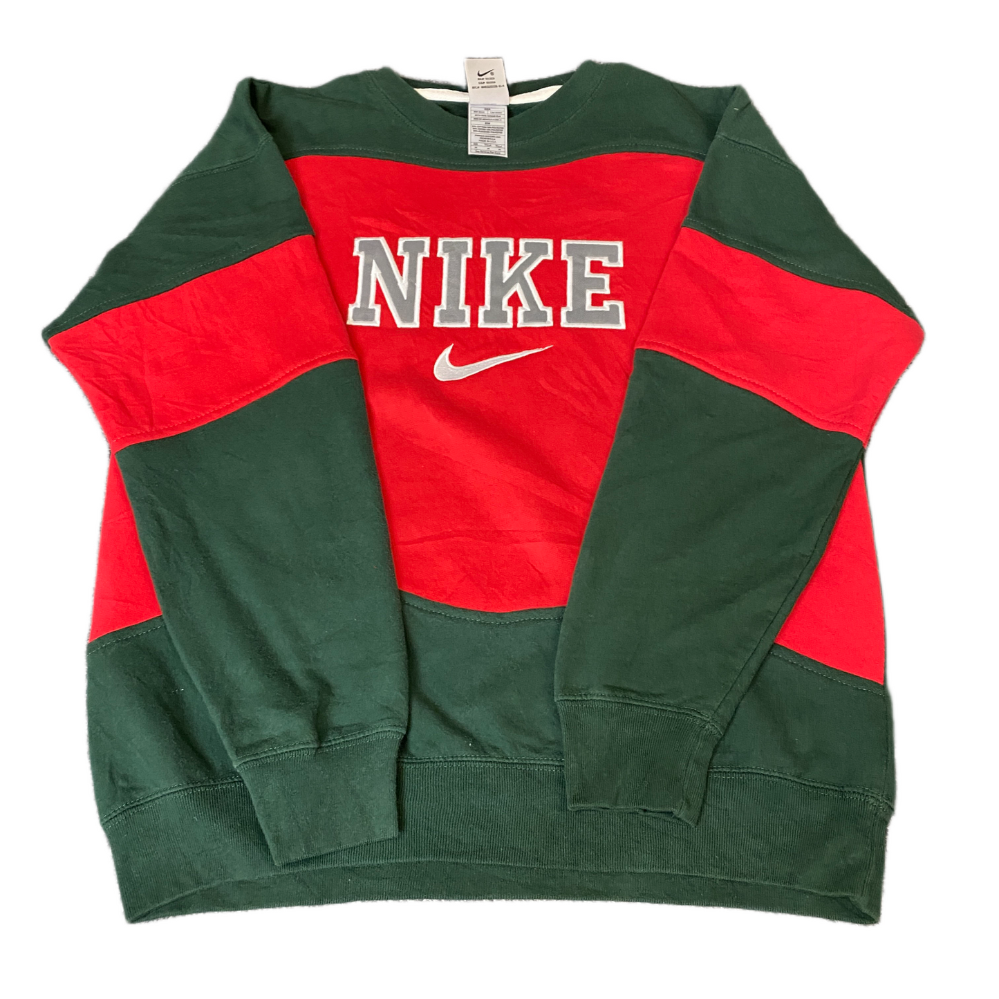 Nike Reworked Sweatshirt Mens M Green Red Embroidered Spellout Logo Vintage Y2K