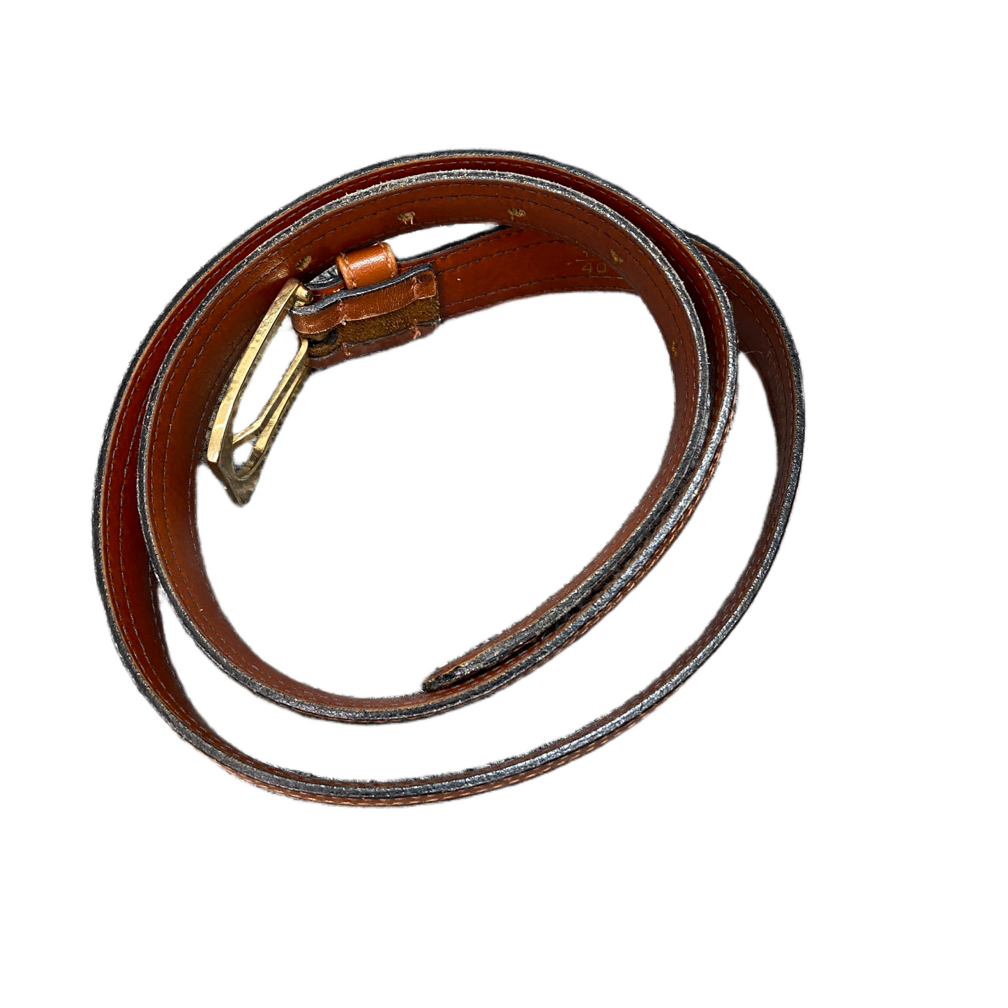 FAIDA Waist Belt Men Brown Leather Adjustable Gold Tone Pin Buckle 38 inches