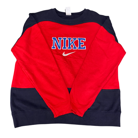 Nike Reworked Sweatshirt Mens M Navy Red Embroidered Spellout Logo Vintage Y2K
