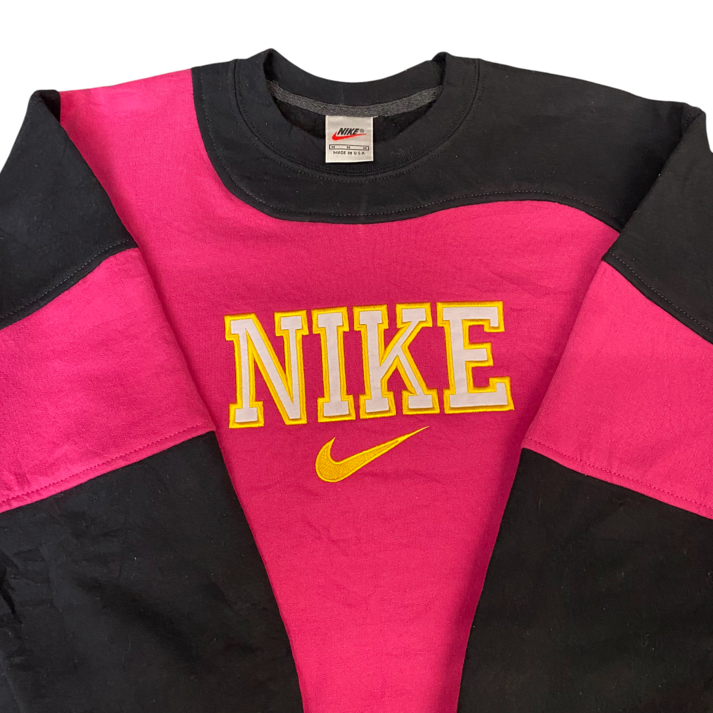 Nike Reworked Sweatshirt Mens M Black Pink Embroidered Spellout Logo Vintage Y2K