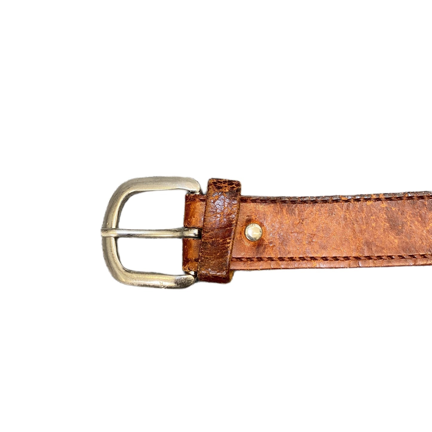 Vintage Waist Belt Mens Rugged Brown Leather Adjustable Silver Buckle 39 Inches