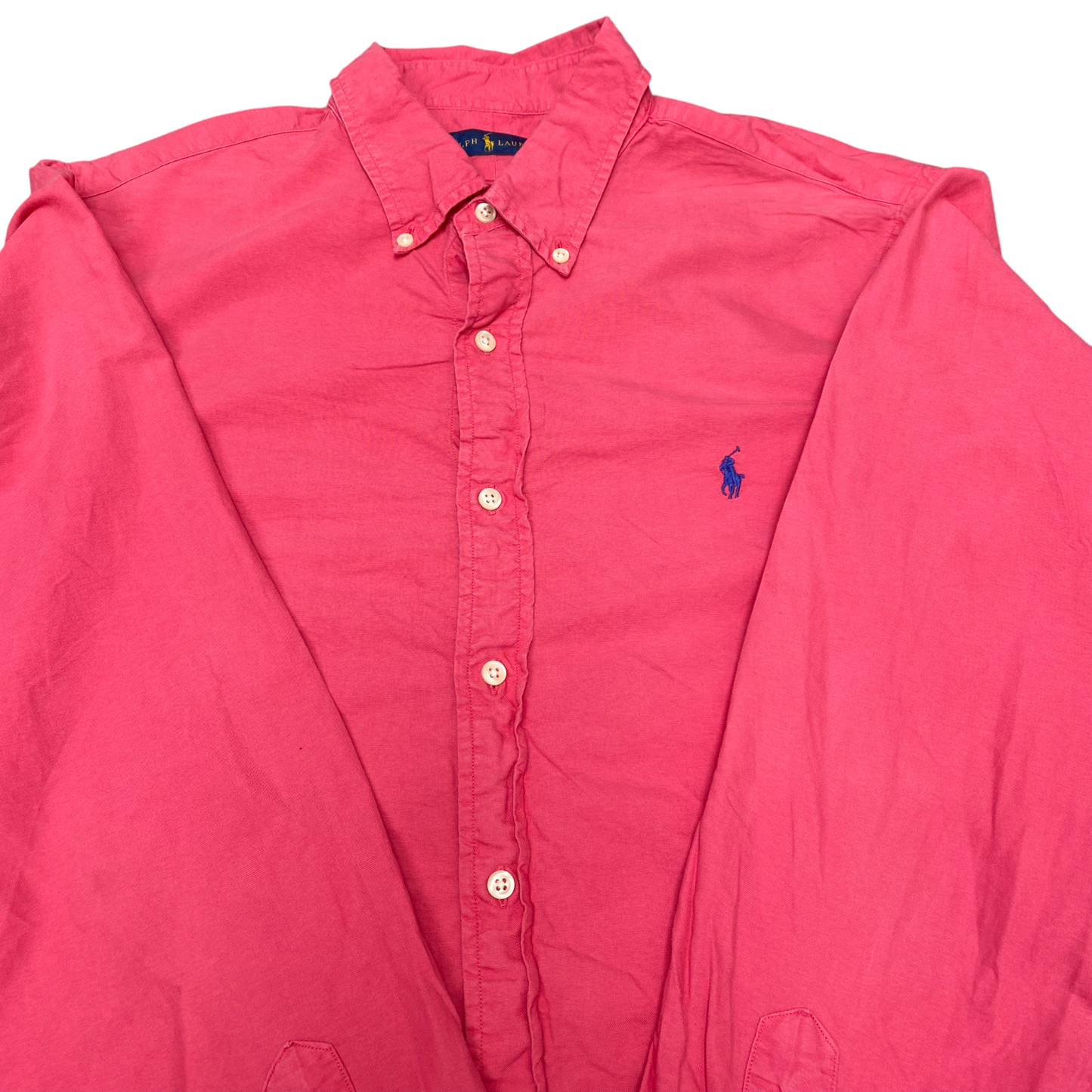 Ralph Lauren Shirt Mens L Pink Casual Long Sleeve Blue Pony Logo Button Down