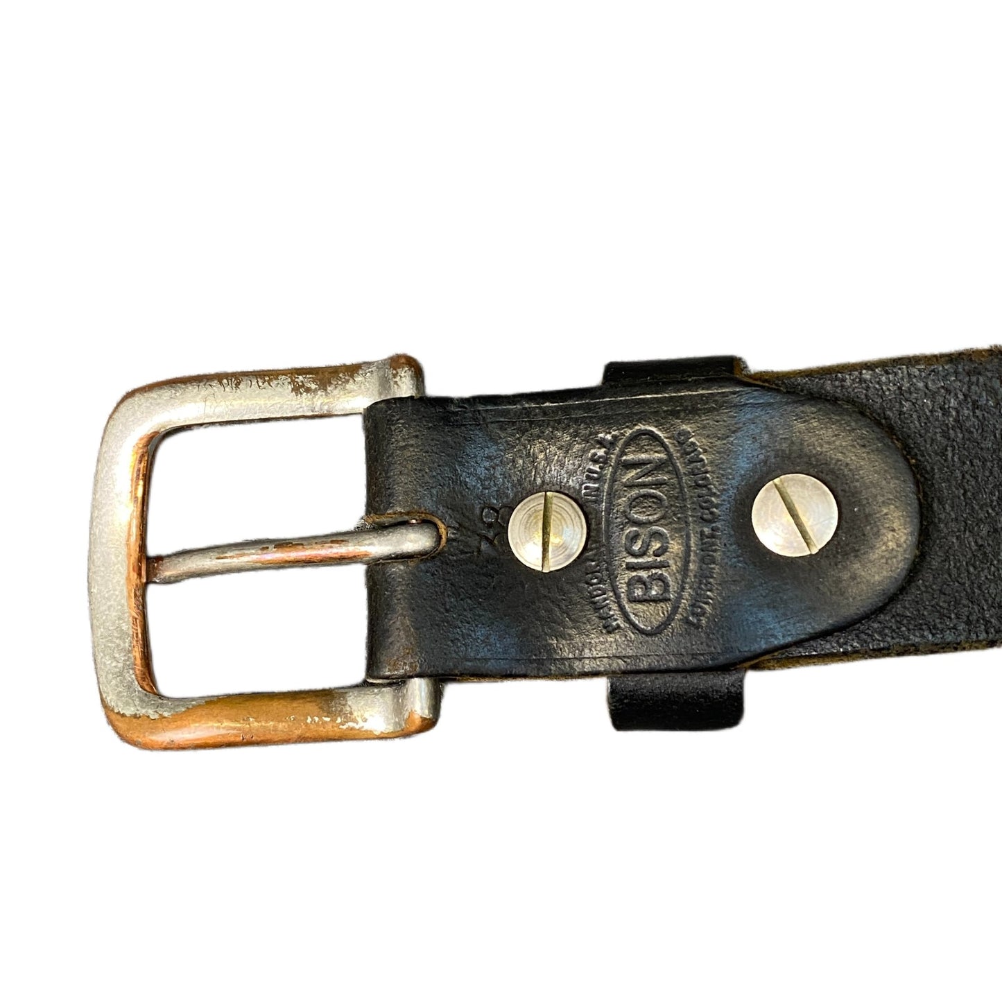 Bison Waist Belt Mens Black Rugged Leather Adjustable Brass Buckle 42.5 Inches