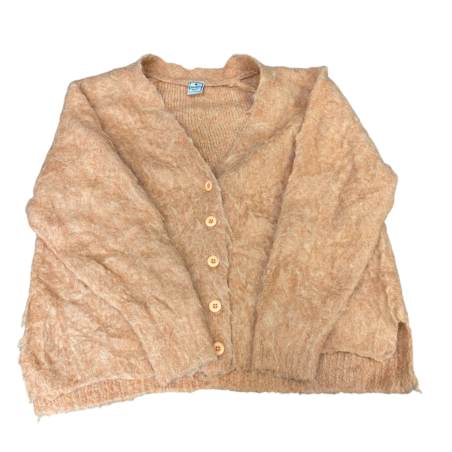 Boogie Cardigan Jumper Womens Large Orange Fuzzy Texture V Neck Button Front