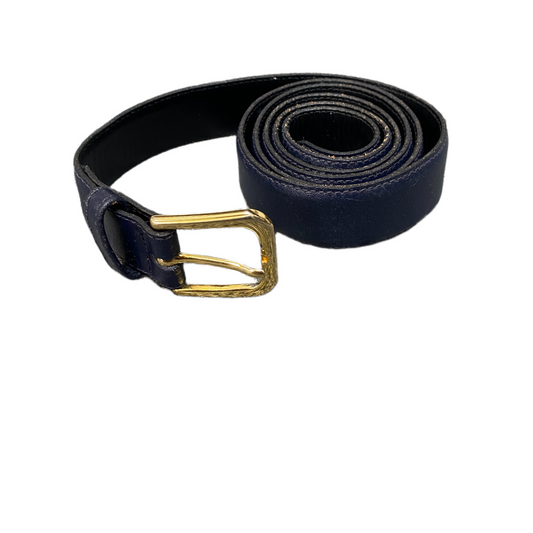 RB Waist Belt Mens Black Leather Adjustable Gold Tone Pin Buckle 43.5 inches