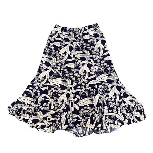 Flare Skirt Womens M Blue White Floral Elastic Waist Casual Stretch Pull-On