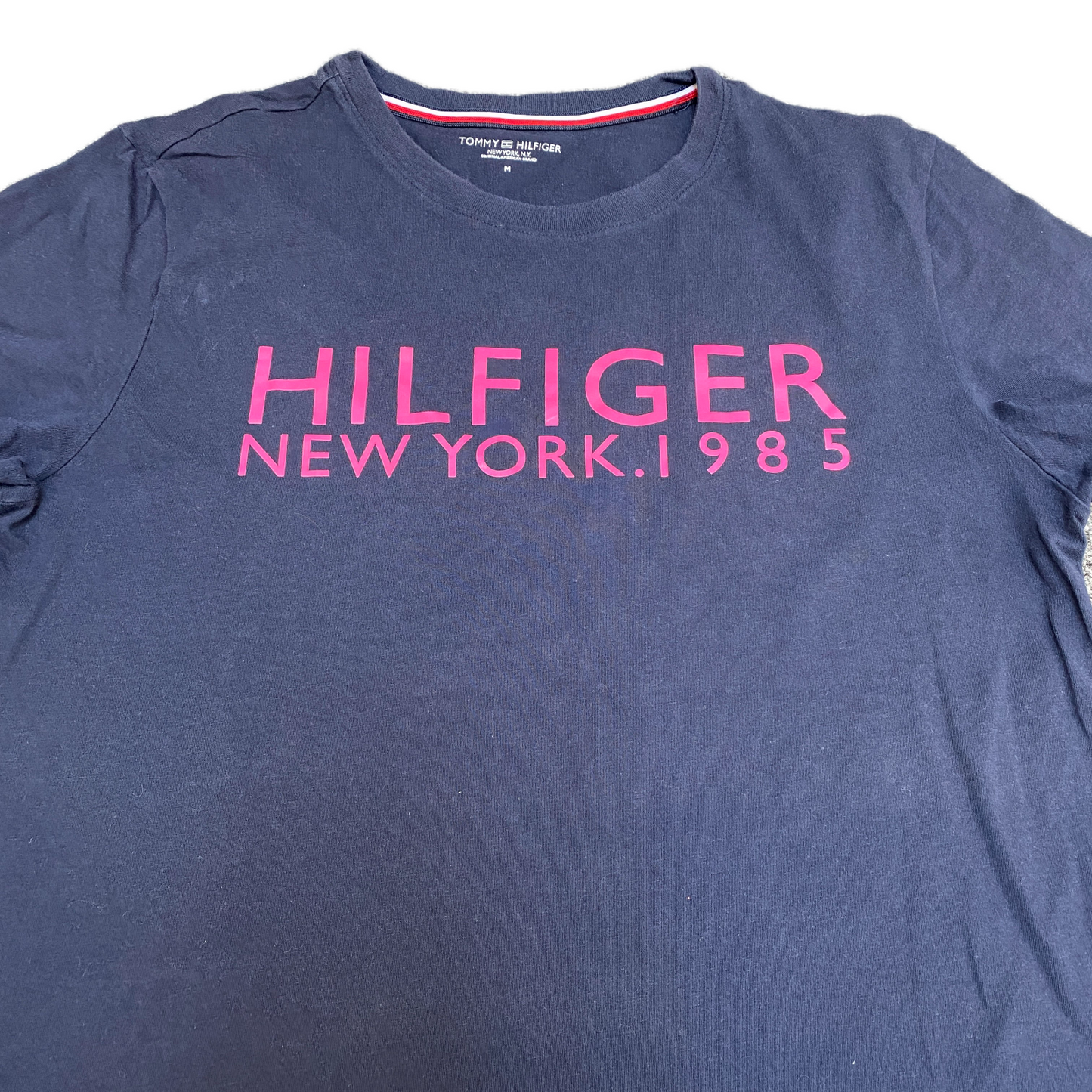 Tommy Hilfiger Shirt Mens Medium Navy New York 1985 Graphic Print Crew Neck Tee