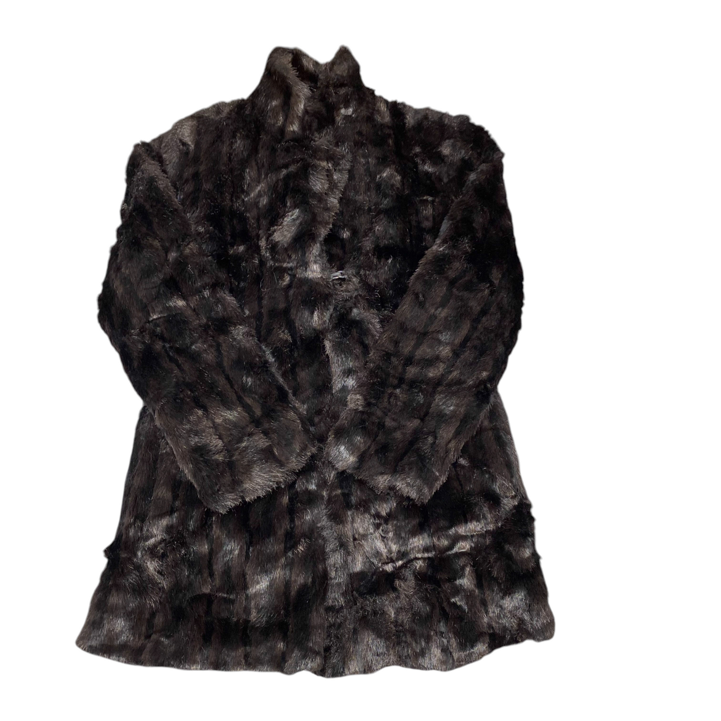 Maestro Faux Fur Coat Womens Medium Brown Black Striped Collar Hook & Eye Front