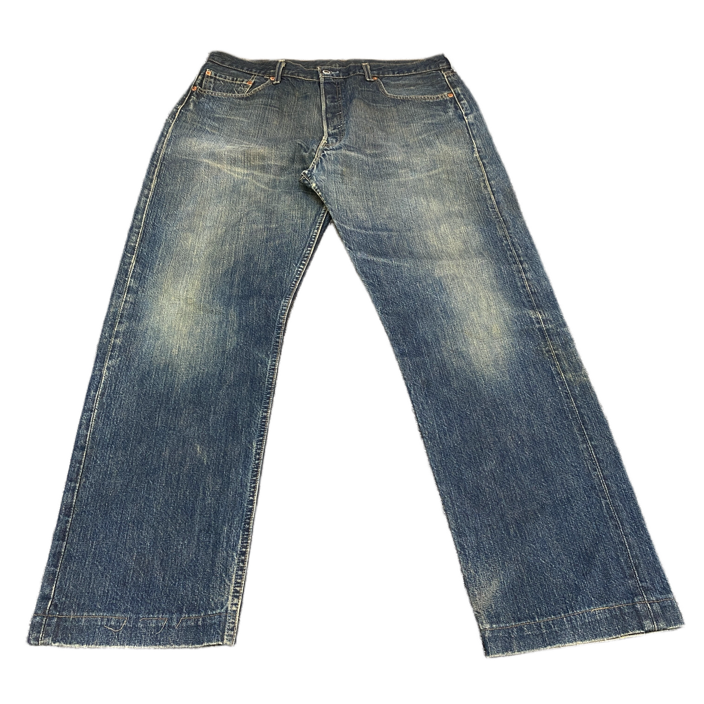 Levi's Jeans Fits as Mens 37" Waist Blue Denim 5-Pockets Flat Front Straight Leg