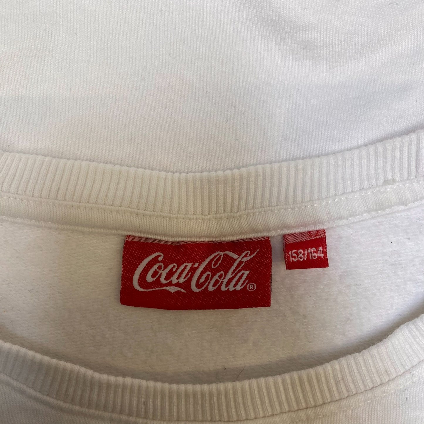 Coca-Cola Sweatshirt Womens Medium White Big Graphic Logo Crew Neck Pullover