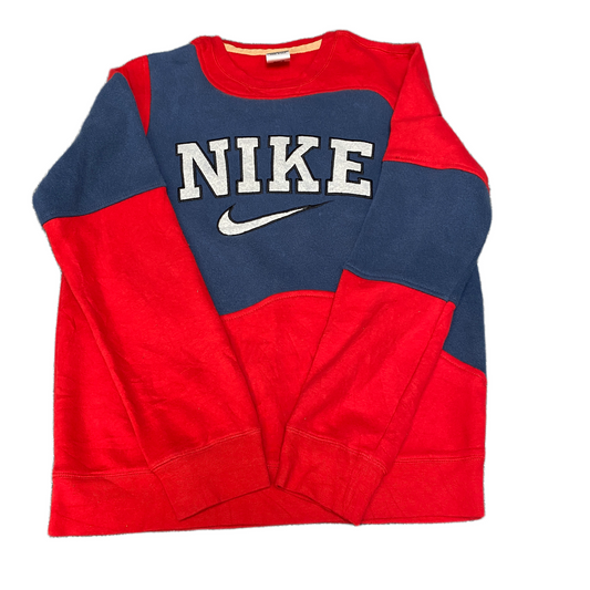 Nike Reworked Sweatshirt Mens S Red Blue Embroidered Spellout Logo Vintage Y2K