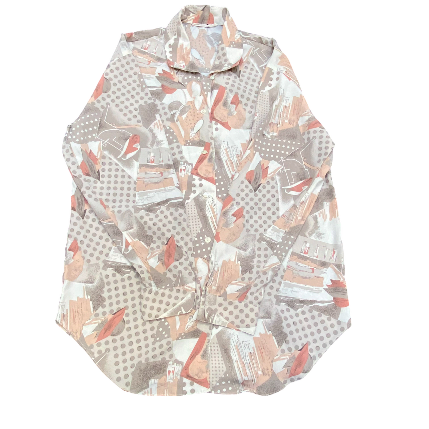 Primary Shirt Top Womens M Mutli Geometric Print Long Sleeve Round Hem Button Up