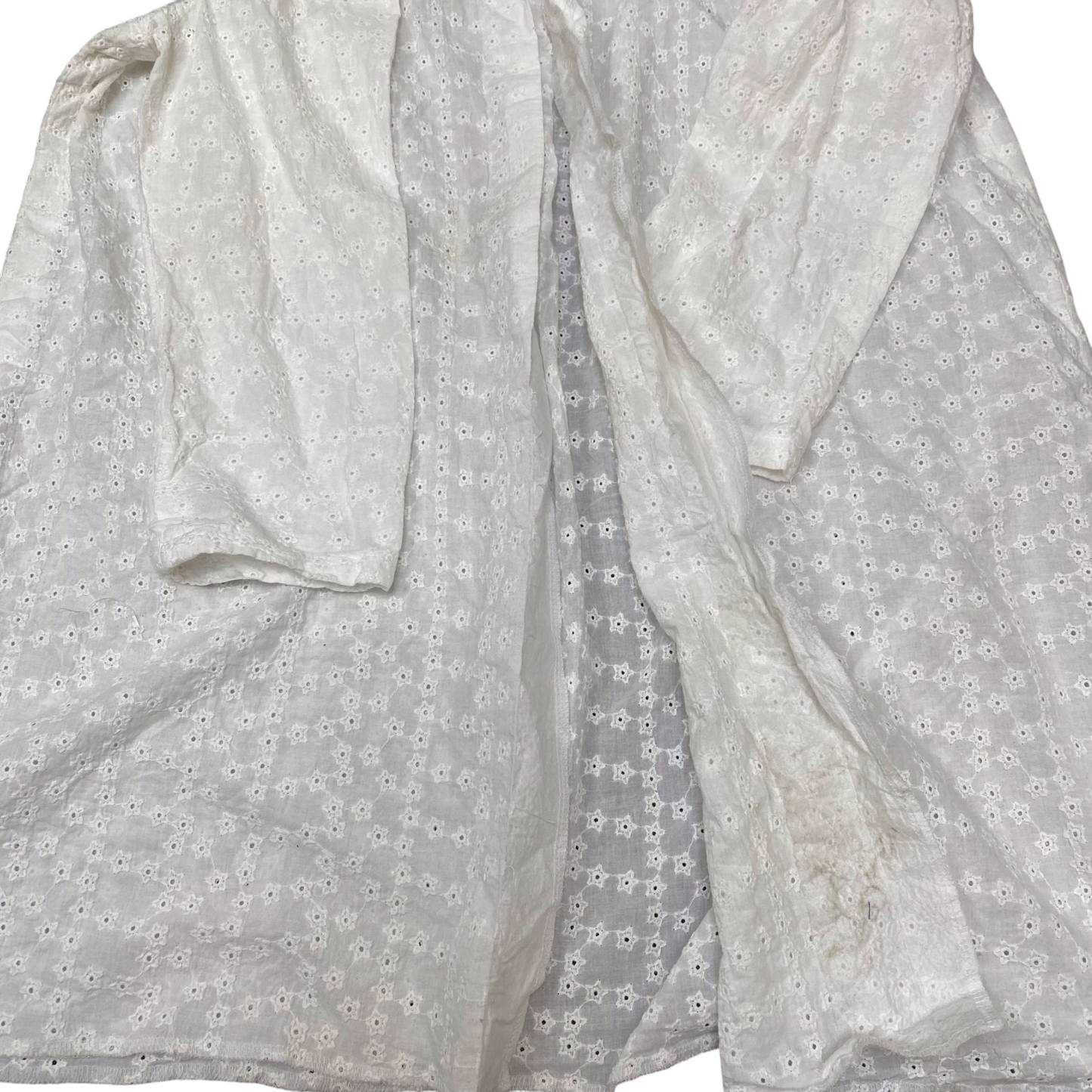 Blouse Top Womens M White Embroidered Eyelet Casual Long Sleeve Open Front