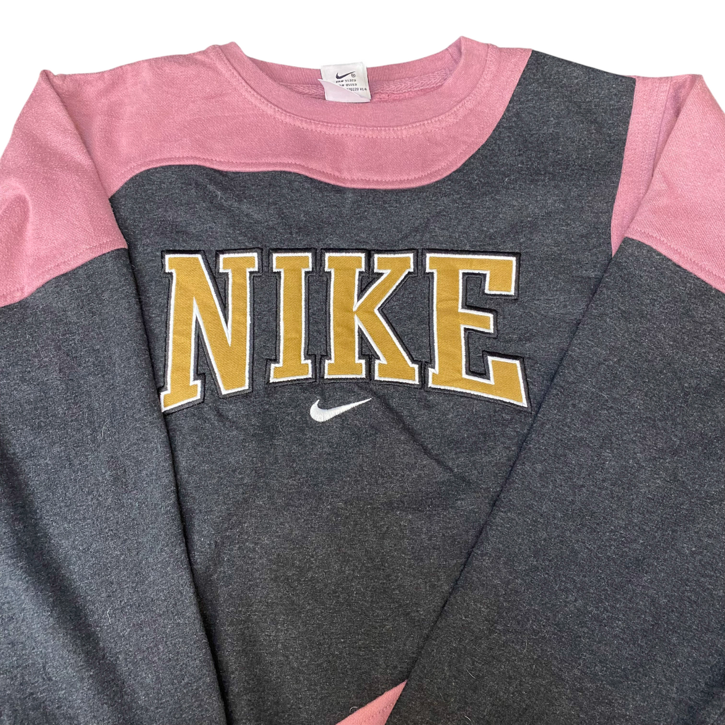 Nike Reworked Sweatshirt Mens L Pink Grey Embroidered Spellout Logo Vintage Y2K