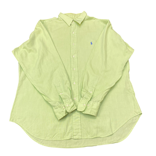 Polo Ralph Lauren Formal Shirt Mens L Green Long Sleeve Blue Pony Button Down