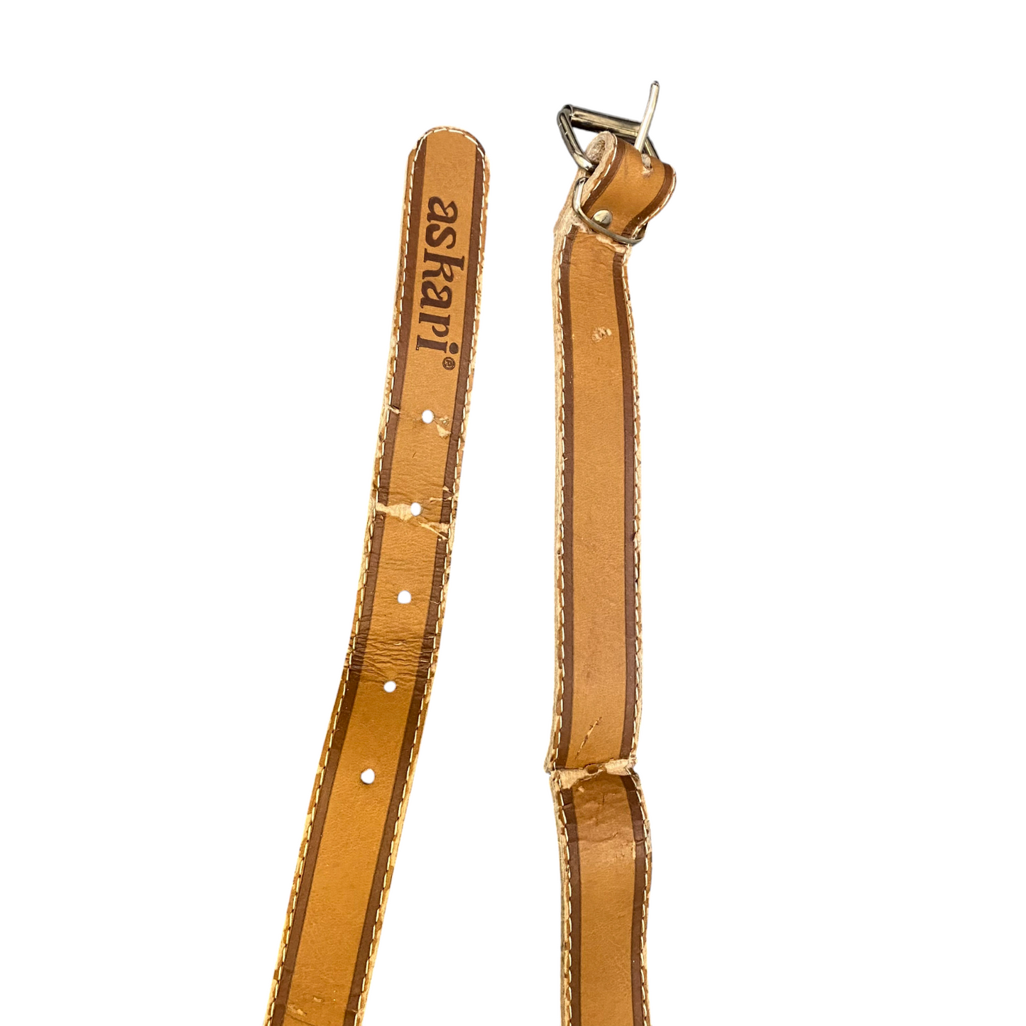 Askari Belt Mens Brown Distressed Leather Stitched Adjustable Buckle Size 36 in