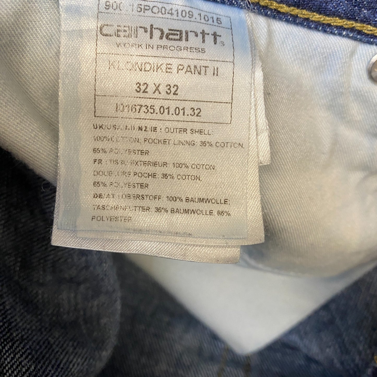 Carhartt Klondike Pant Jeans Men L Blue Denim 5 Pockets Regular Fit Straight Leg