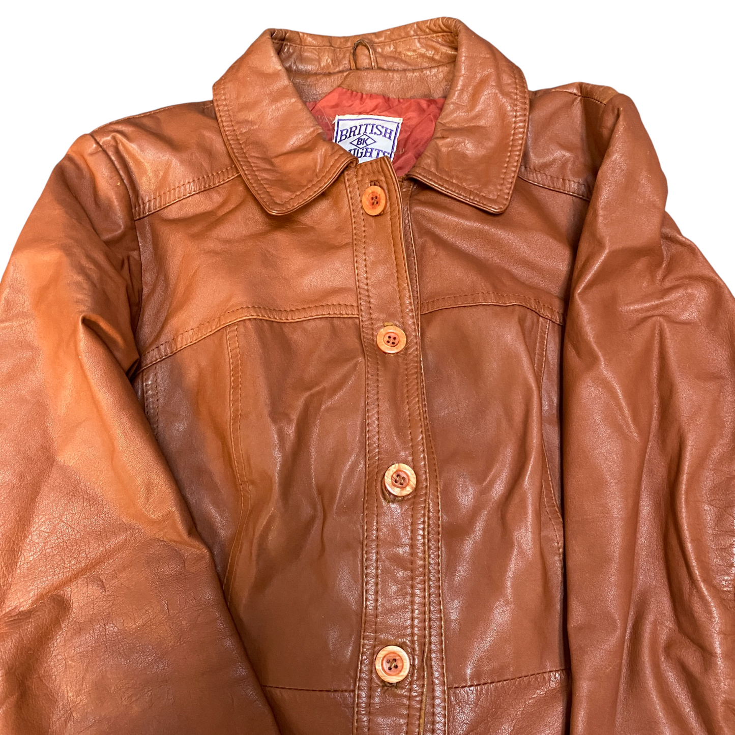 British Knights Leather Jacket Womens Medium Brown Lined Collared Button Front