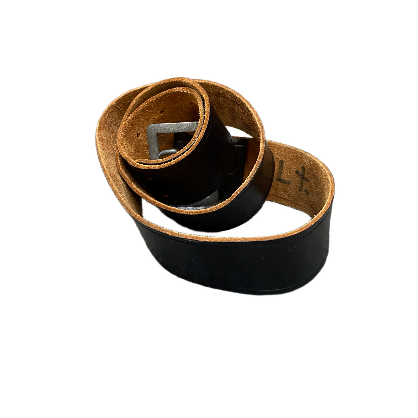 Vintage Waist Belt Mens Black Leather Rectangular Double Pin Buckle 38.5 inches