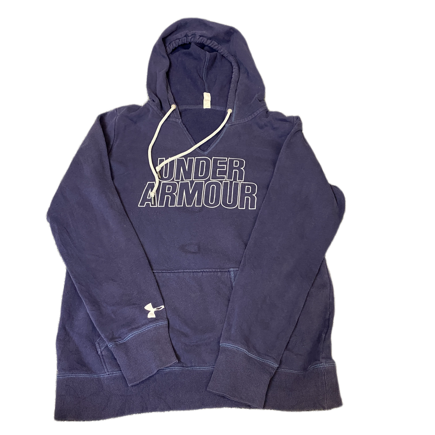 Under Armour Hoodie Womens Medium Navy Graphic Logo Kangaroo Pocket Pullover
