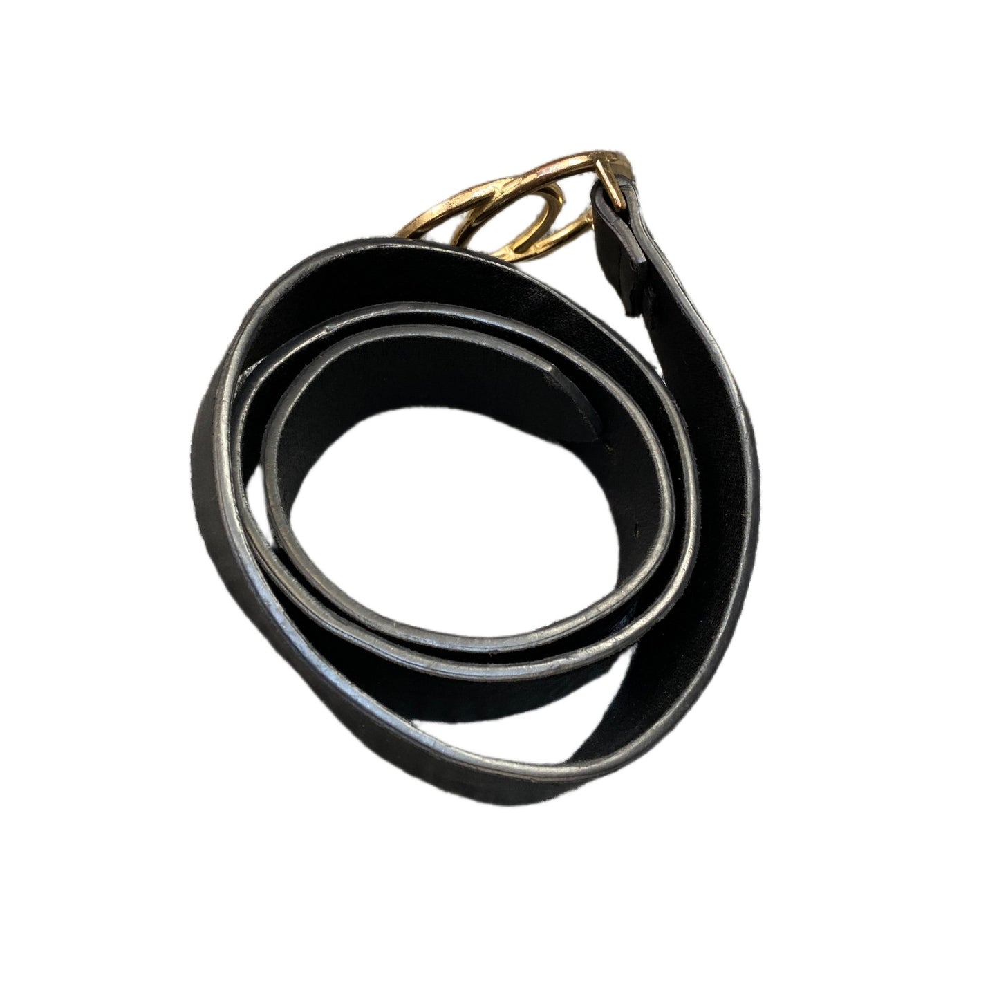 Waist Belt Womens Black Leather Gold Tone Double Circle Buckle 36.5 Inches