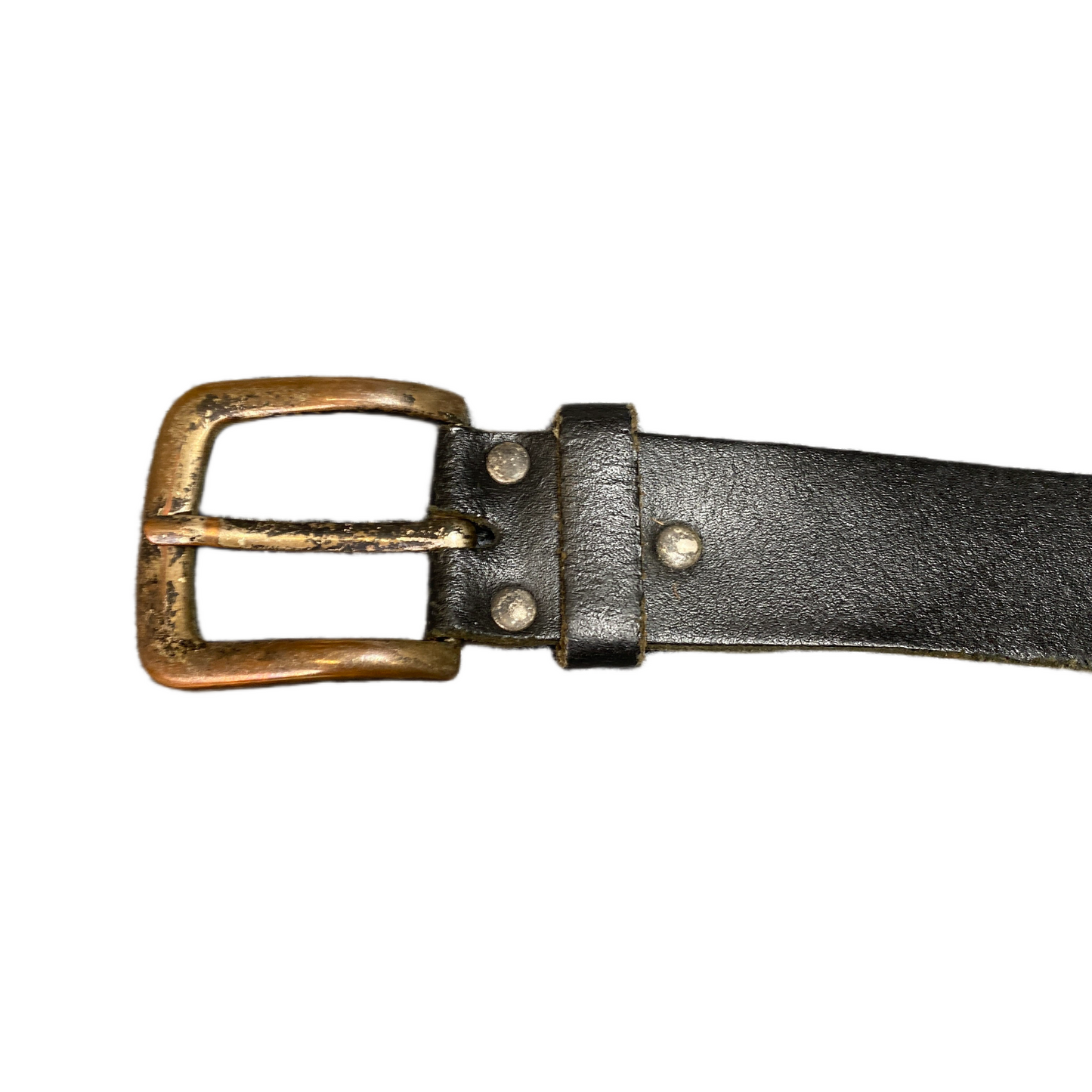 Vintage Waist Belt Mens Black Leather Adjustable Brass Pin Buckle 44.5 inches