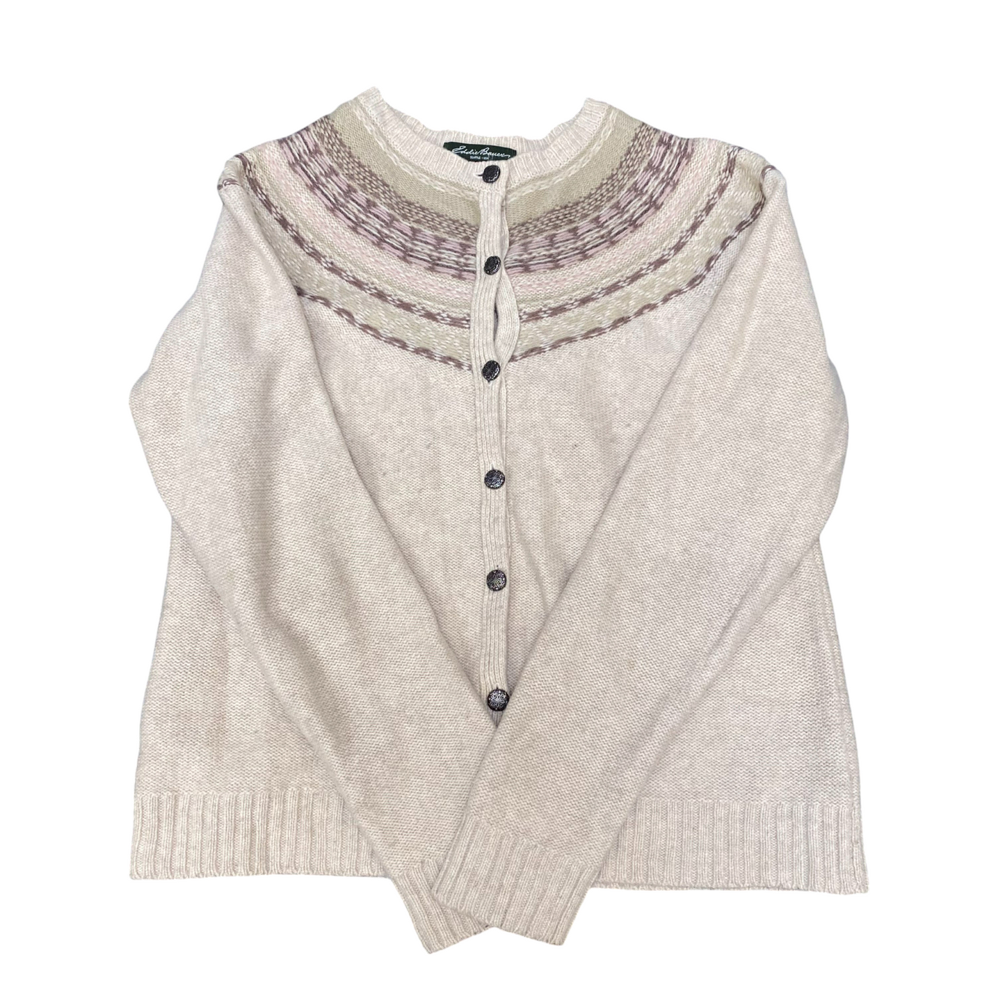 Eddie Bauer Cardigan Womens Large Petite Cream Fair Isle Nordic Button Front