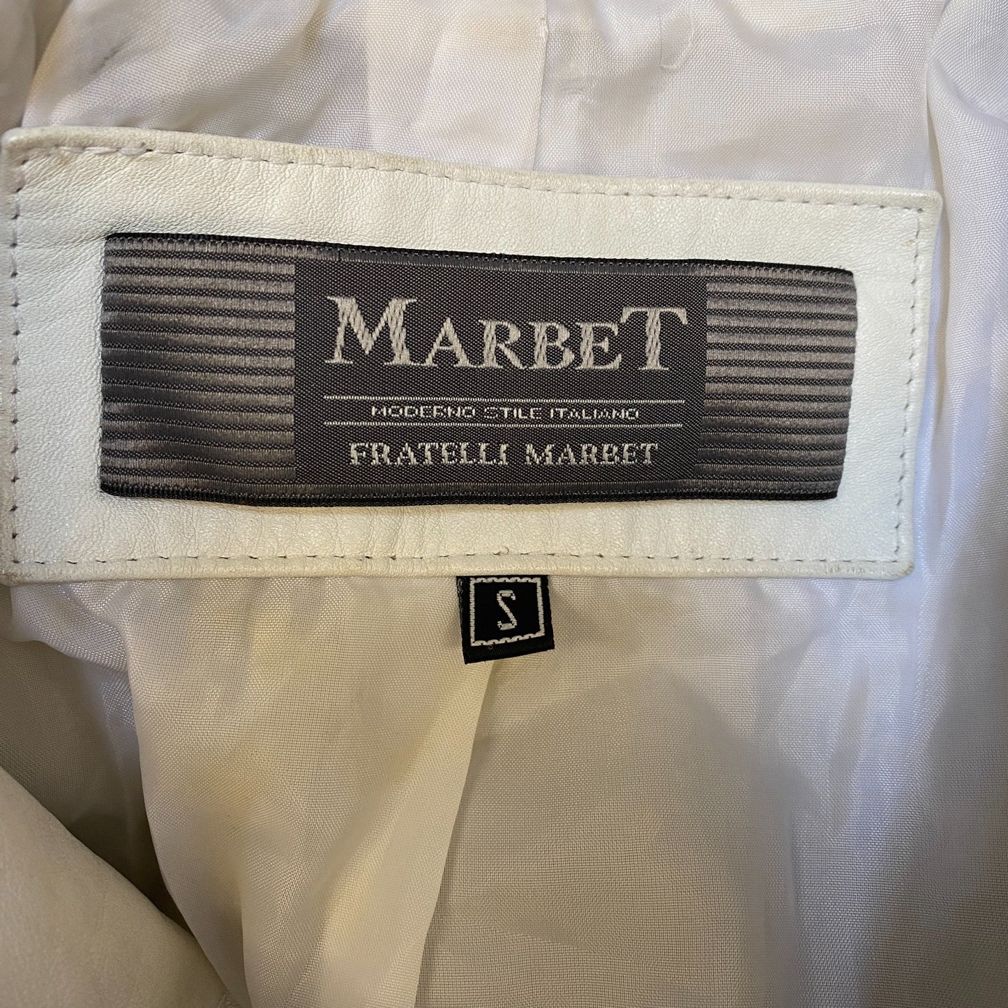 Marbet Leather Blazer Jacket Womens S White Formal Notch Lapel Single Breasted