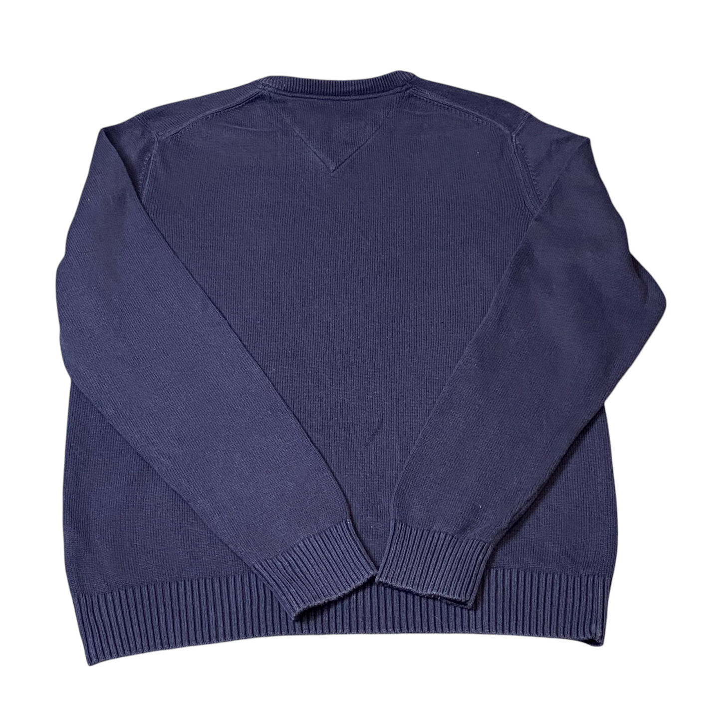 Tommy Hilfiger Jumper Mens L Blue Long Sleeve Ribbed Hem & Cuff V-Neck Pullover