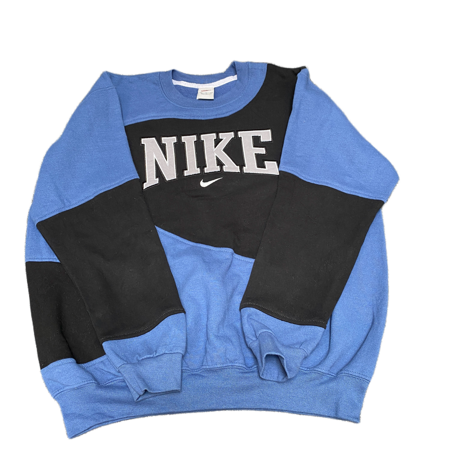 Nike Reworked Sweatshirt Men XL Black Blue Embroidered Spellout Logo Vintage Y2K