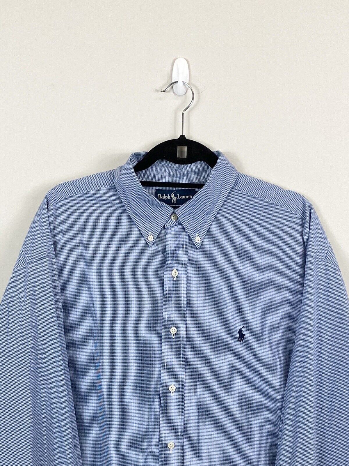 Ralph Lauren Buttoned Shirt Mens XL Blue Check Long Sleeve Pony