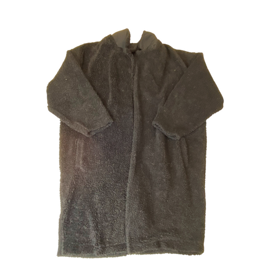 Trench Coat Womens XXL Black Fleece Pockets Long Sleeve Collared Open Front