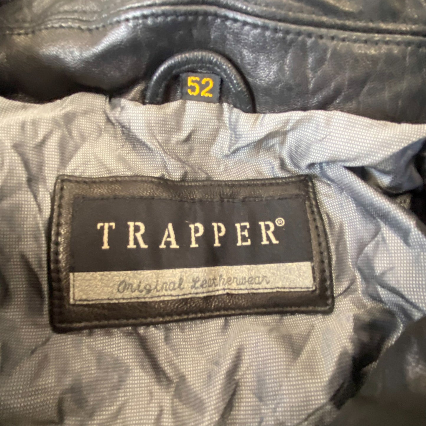 Trapper Original Leather Jacket Mens L Black Long Sleeve Collared Button Front