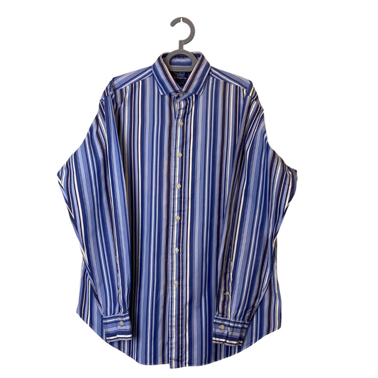 Ralph Lauren Formal Shirt Mens Large Blue Striped Long Sleeve Collar Button Down
