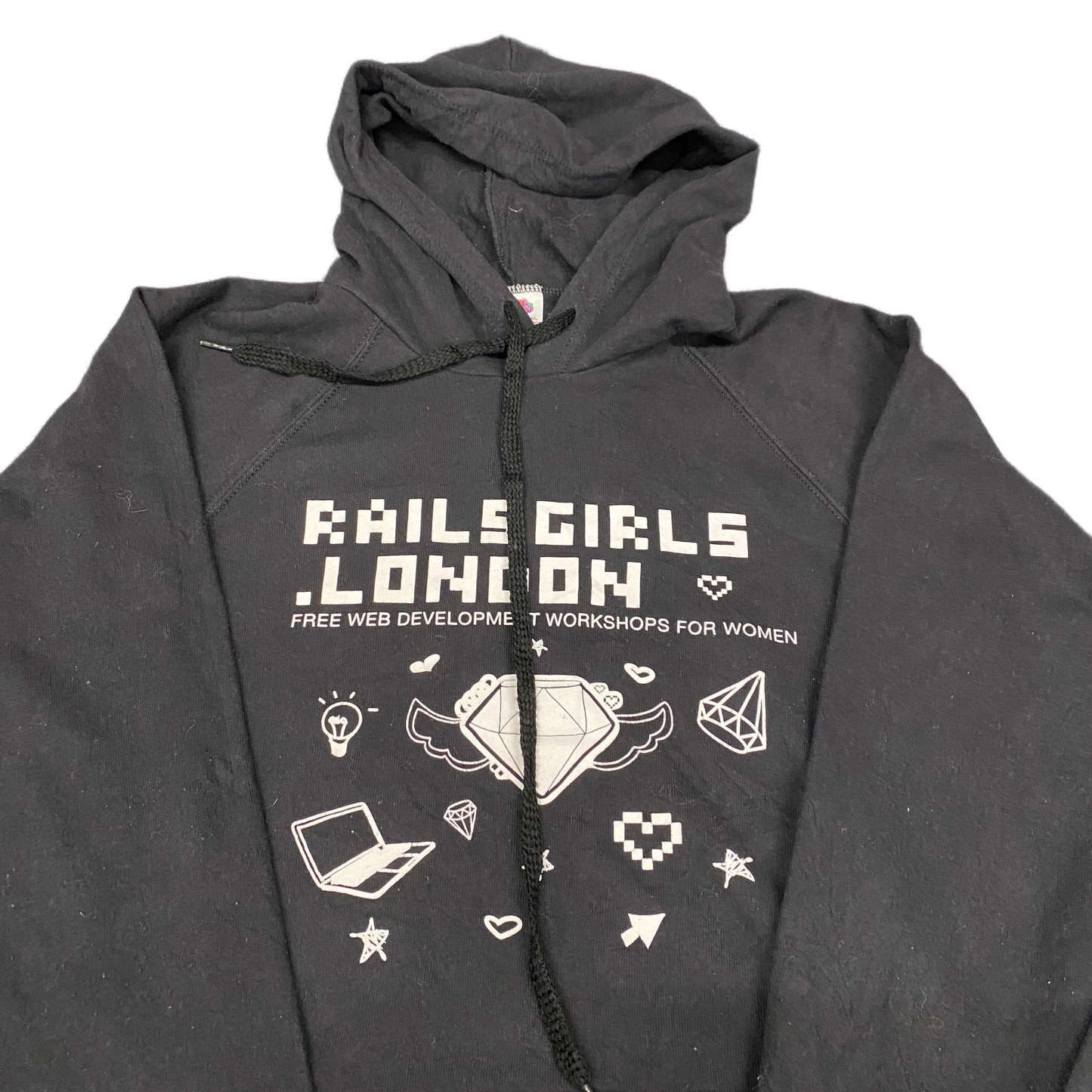 Fruit Of The Loom Sweat Hoodie Fits as Mens XL Black Graphic Print