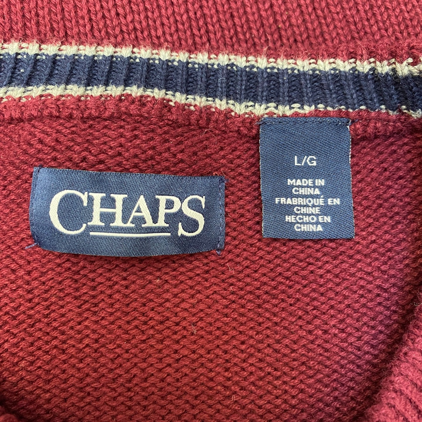 Chaps Sweater Mens Large Red Knitted Ribbed Hem Embroidered Logo Raglan Sleeve