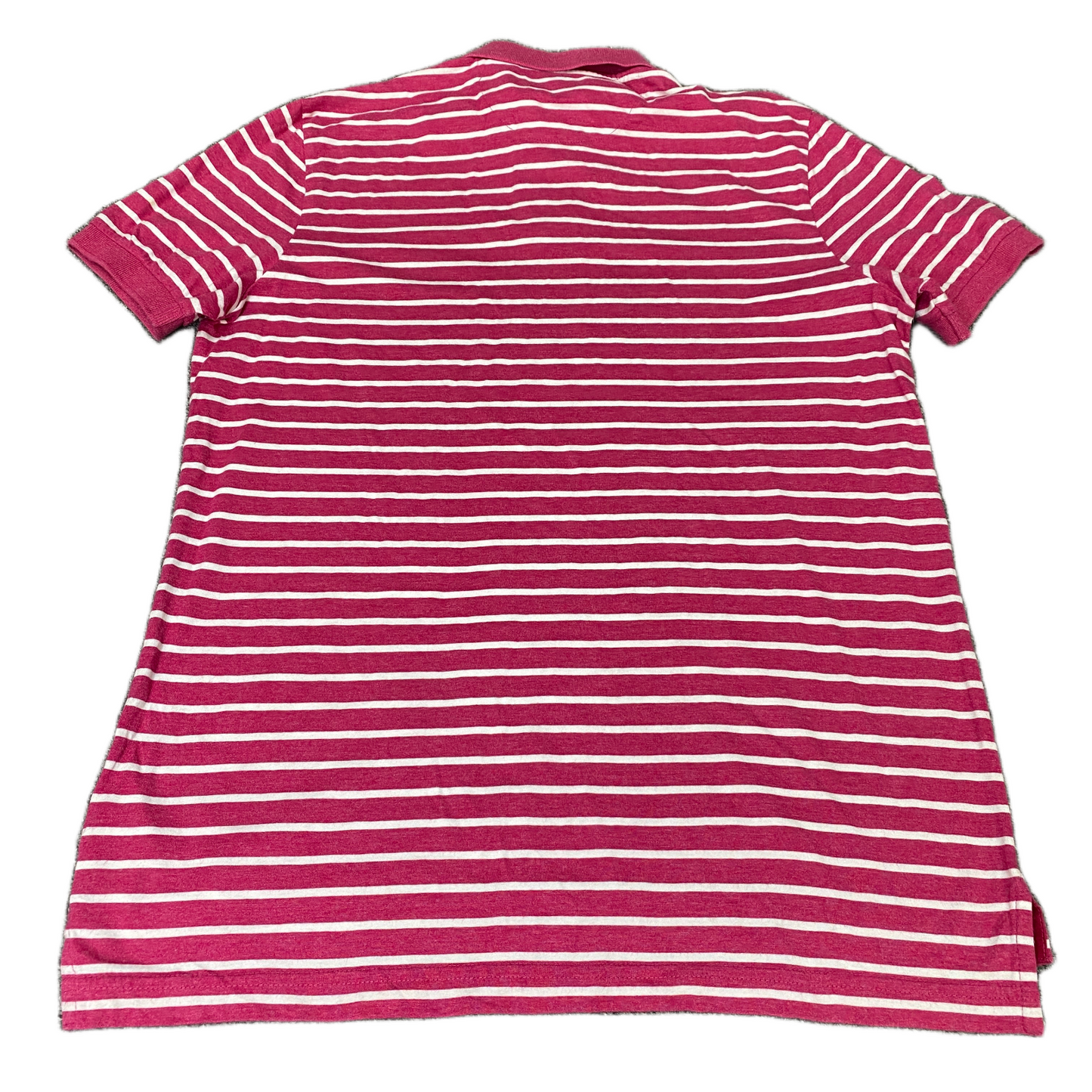 Chaps Polo Shirt Mens M Pink White Striped Natural Stretch High Low Slit Popover