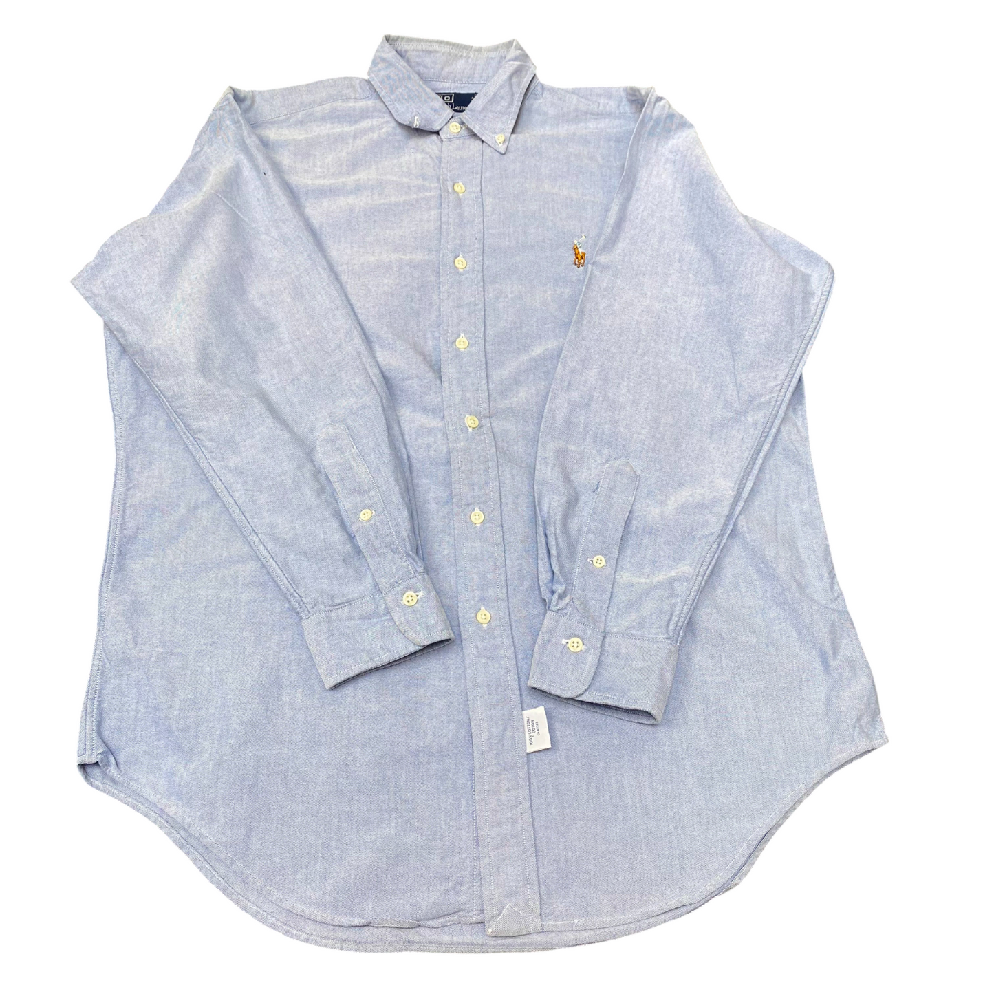 Polo Ralph Lauren Formal Shirt Mens L Blue Long Sleeve Brown Pony Button Down