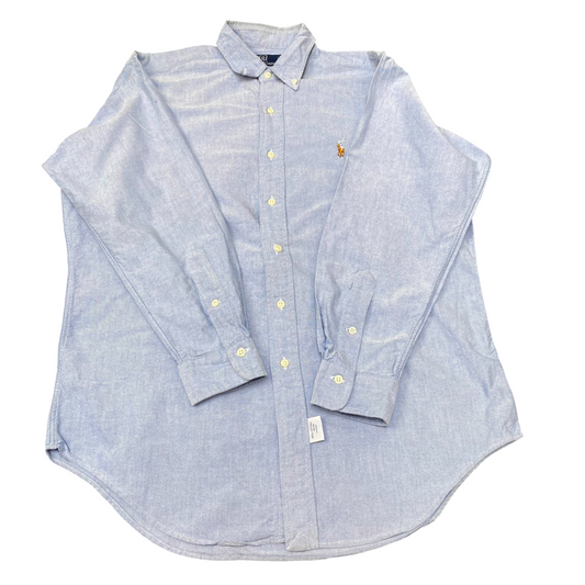 Polo Ralph Lauren Formal Shirt Mens L Blue Long Sleeve Brown Pony Button Down