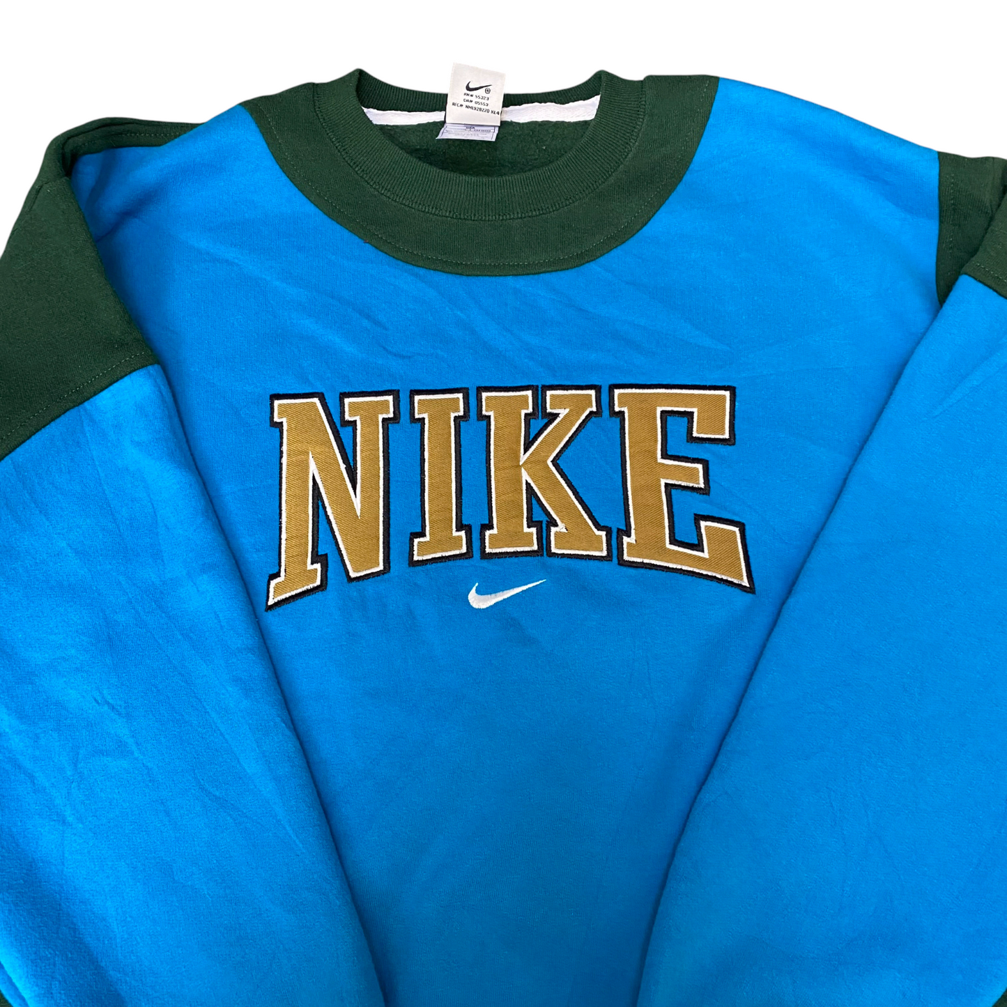 Nike Reworked Sweatshirt Mens L Blue Green Embroidered Spellout Logo Vintage Y2K