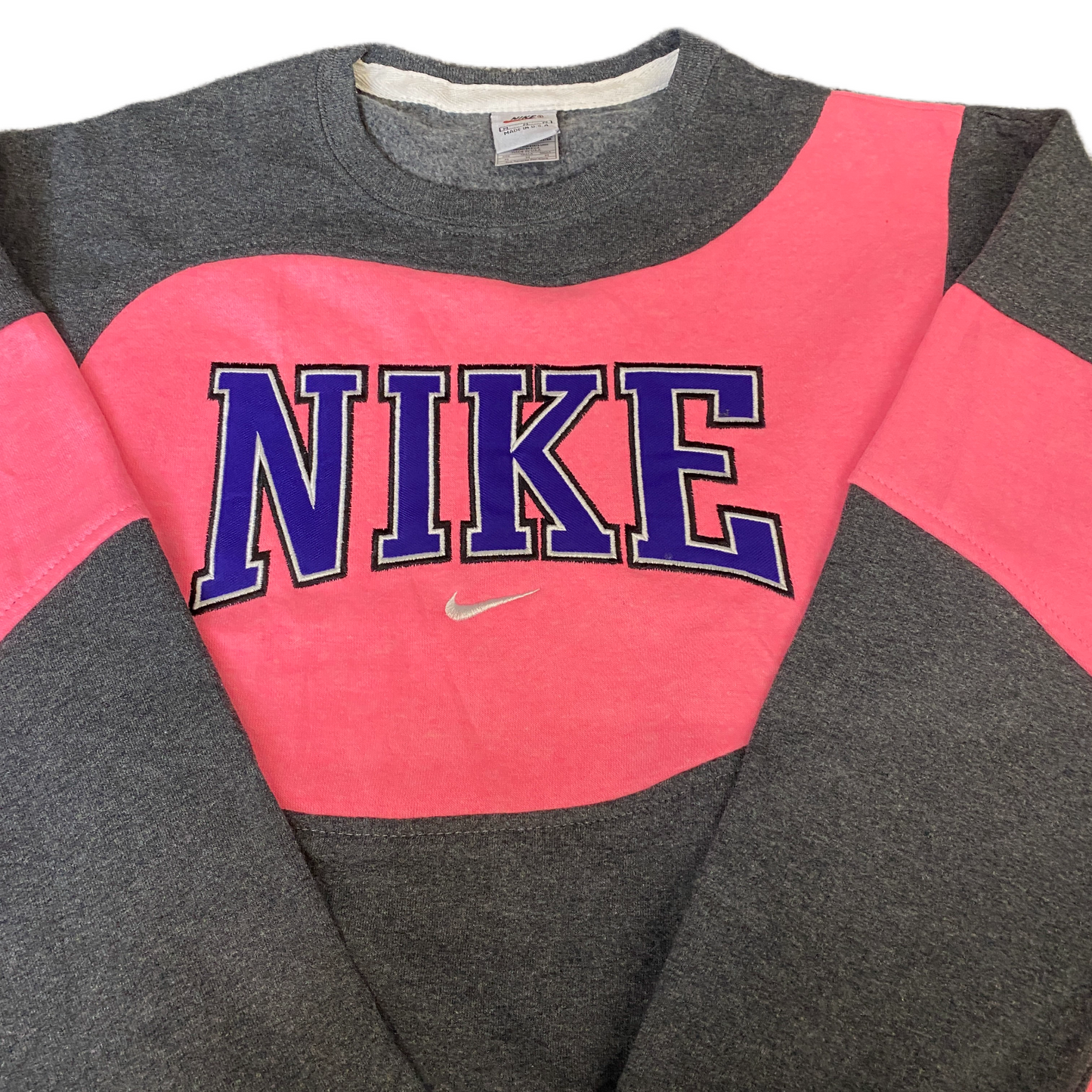 Nike Reworked Sweatshirt Mens M Pink Black Embroidered Spellout Logo Vintage Y2K
