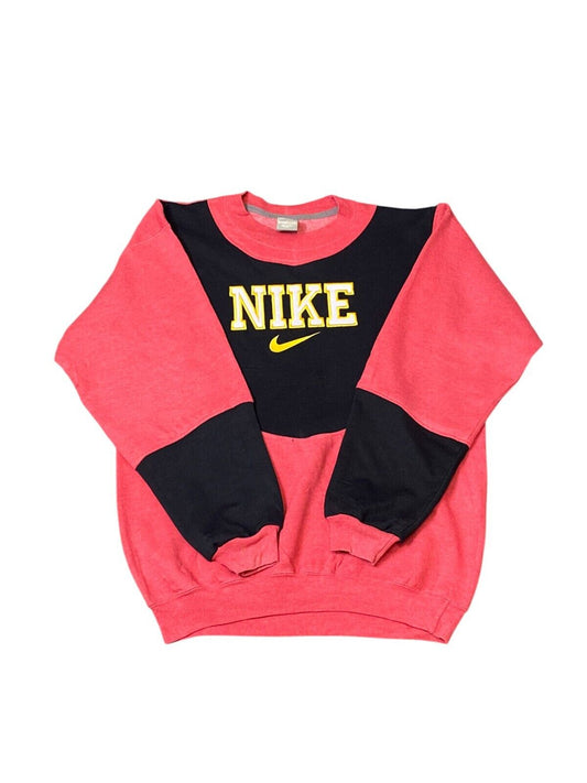 Nike Reworked Sweatshirt Mens Medium Red Black Spellout Logo Crew Neck Vtg Y2K